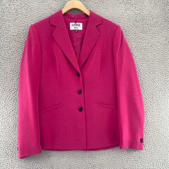 Kasper Suit Set Womens 6 Pink Blazer Button Up Pencil Knee Skirt Office Career - Picture 2 of 16